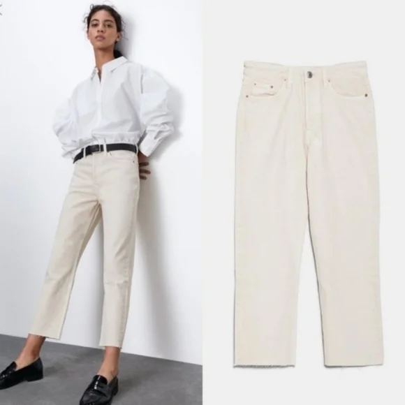Zara Jeans Zara Join Life Cream High Waisted Button Fly Jeans